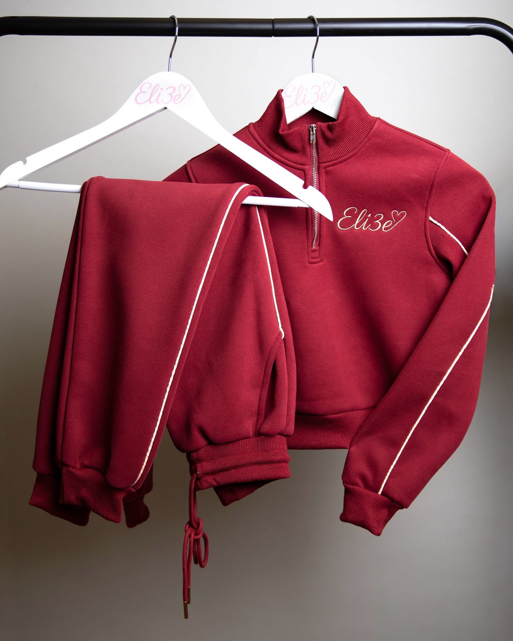 Eli3e Essentials Burgundy Quarter Zip Tracksuit