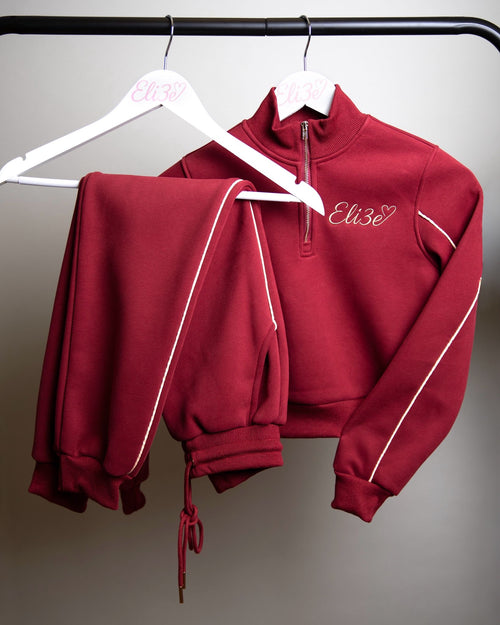 Eli3e Essentials Burgundy Quarter Zip Tracksuit